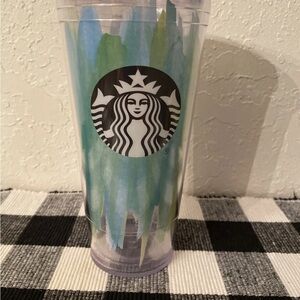 STARBUCKS Blue Green Paint Strokes 20oz Cold Cup Tumbler No Straw.